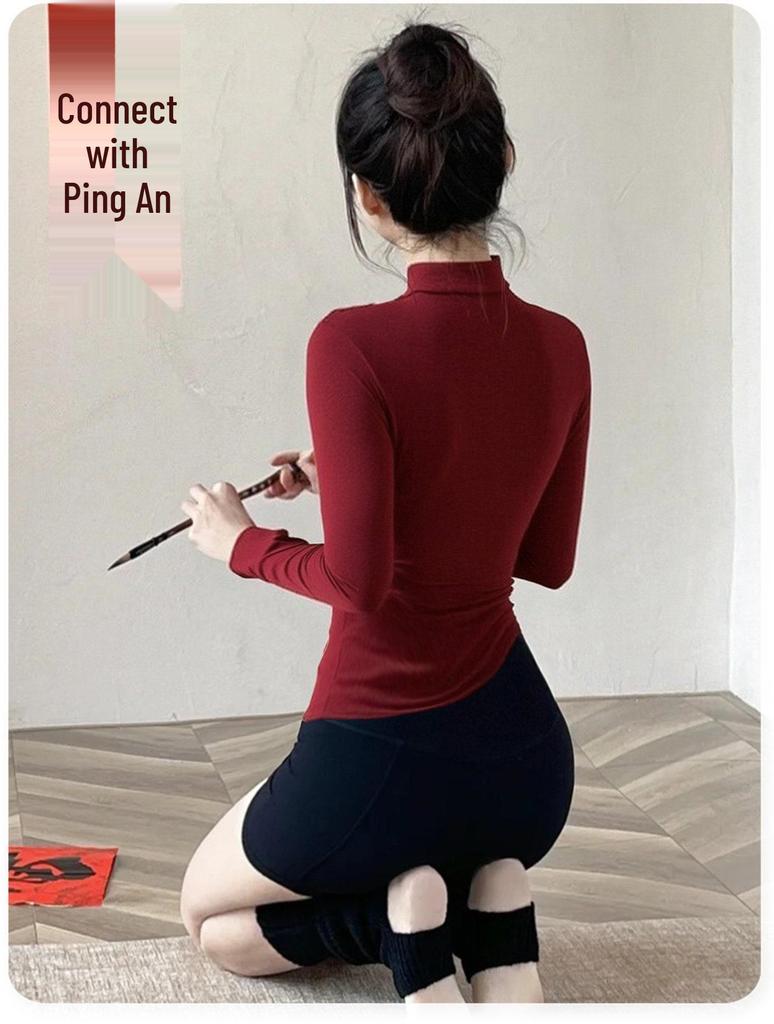 2025 Women's Long Sleeve Red Yoga & Pilates Top – Autumn/Winter Collection