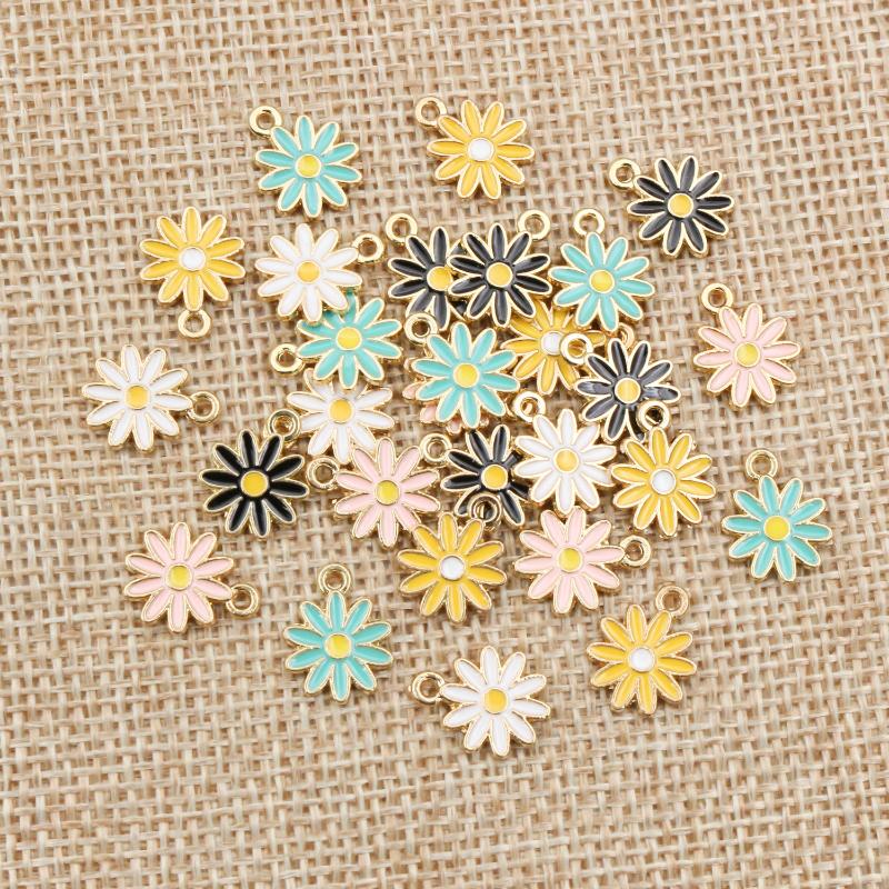 20Pcs 5Color 10x13MM Alloy Metal Drop Oil Colorblock Daisies Charm Flower Plant Pendant For DIY Bracelet Necklace Jewelry Making