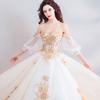 Palace Style Golden Three-dimensional Embroidery Bride Perspective Long-sleeved Wedding Dress