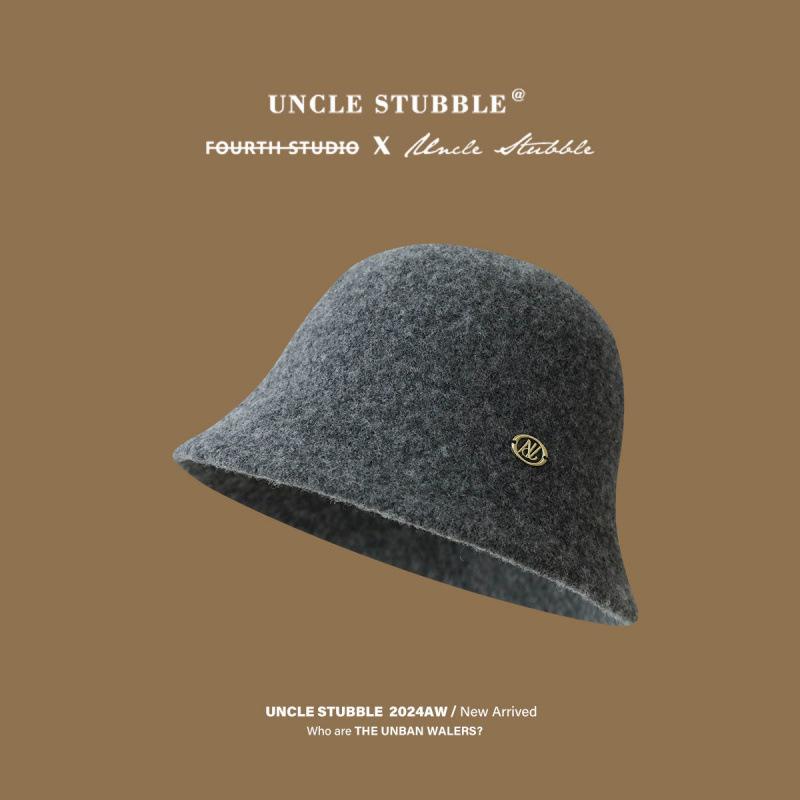 Uncle Stubble Autumn and Winter Wool Bucket Hat Femininity Elegant Plain Basin Hat Shows Small Face High-end Wool Felt