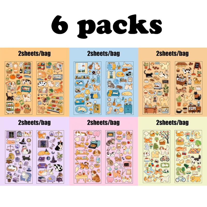 

6Packs Mr. Paper Tiny Daily Animal Stickers Cute Journal Collage Material, Multi-Purpose Decals For Diary & Card Sleeve Decor