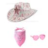 Feather Edge Letter Cowboy Hat Sequins Pink Western Rough Edge Cowboy Hat Glasses Square Towel Three-piece Set