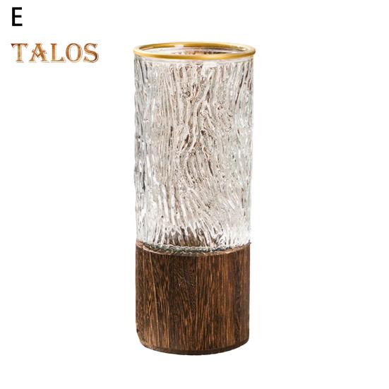 Klar Glass Sylinder Blomstervase med Trebunn Rustikk Bryllupsfest Spisebord Midtpunkt Hydroponisk Blomsterholder Gjennomsiktig Plantebeholder