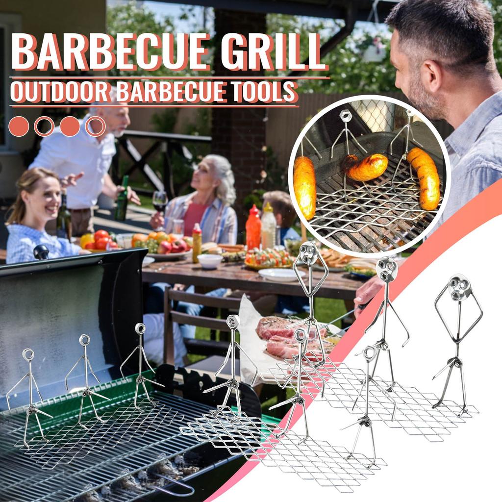 Metal Art Sculpture Set Three People Standing on Grill Mesh Handmade Decorative Barbecue Hot Dog Cooking Tool Figurines