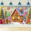 2D Flat Winter Candy Land Banner, Gingerbread Men & Snowman Background for Christmas Decoration