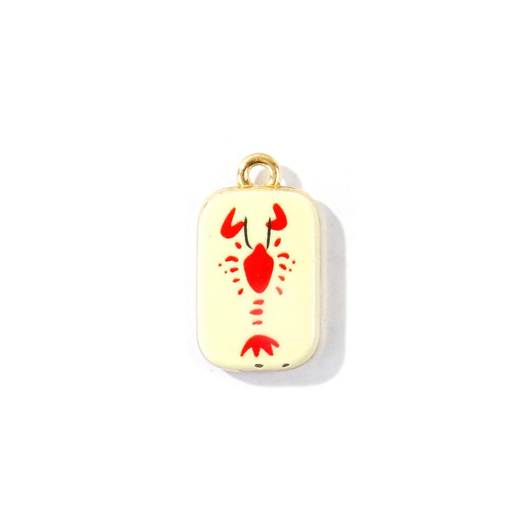 2 PCs Brass Charms Heart Rectangle Double-Sided Flower Lobster Printed 18K Gold Plated Pendants DIY Necklace Jewelry Findings