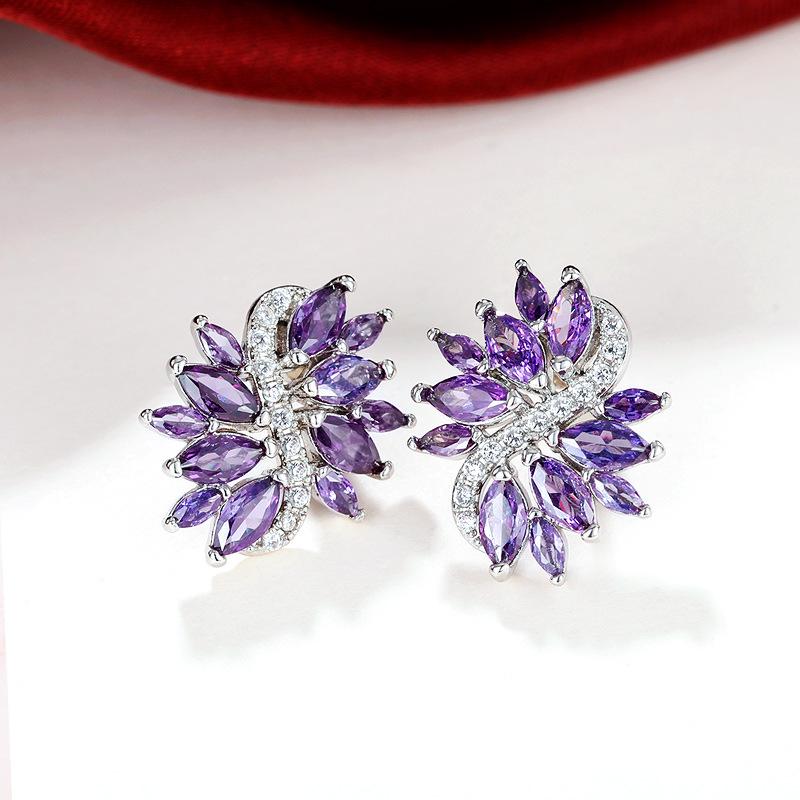 European & American Luxury Zircon Purple Flower Earrings - Korean Retro Style