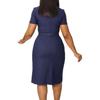Damen Formell Plissiert V-Ausschnitt Kurzarm Etuikleid Schlanke Passform Enge Taille Business Sommer Bürokleid Unifarben