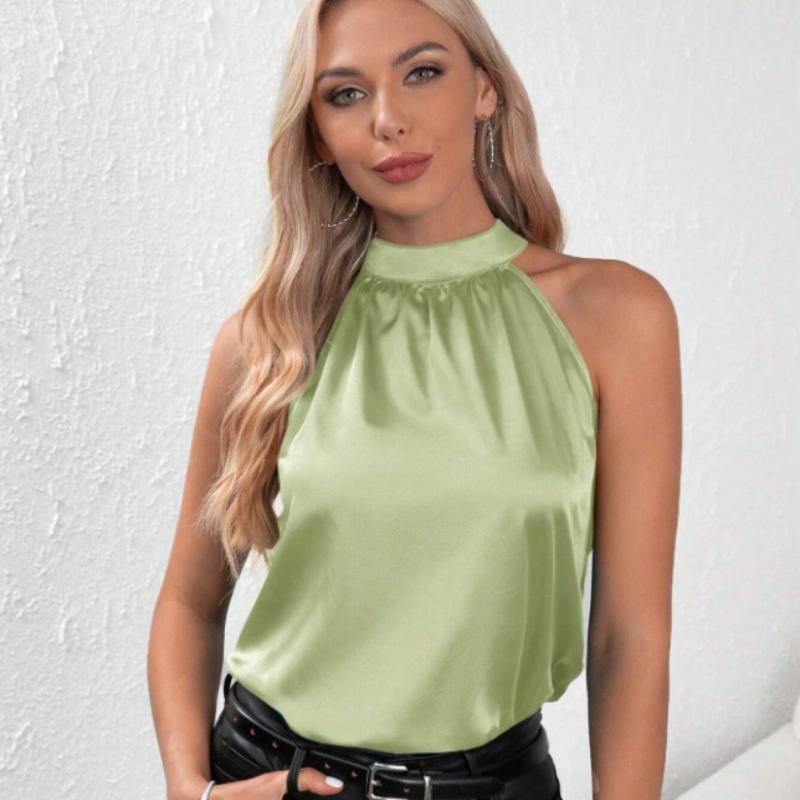 

Новые летние однотонные сексуальные женские рубашки с открытыми плечами, элегантные топы без рукавов, женские винтажные повседневные блузки, женская одежда 24137 XL светло-зеленый