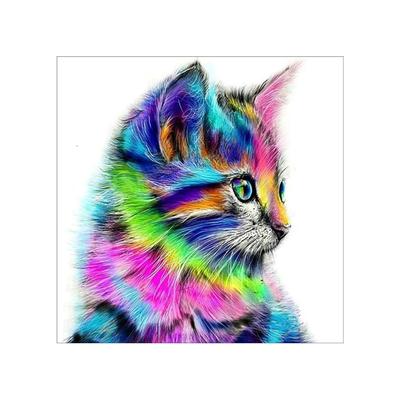 Pintura de diamante 5D con diseño de gato colorido y dibujos animados, bordado con diamantes de imitación