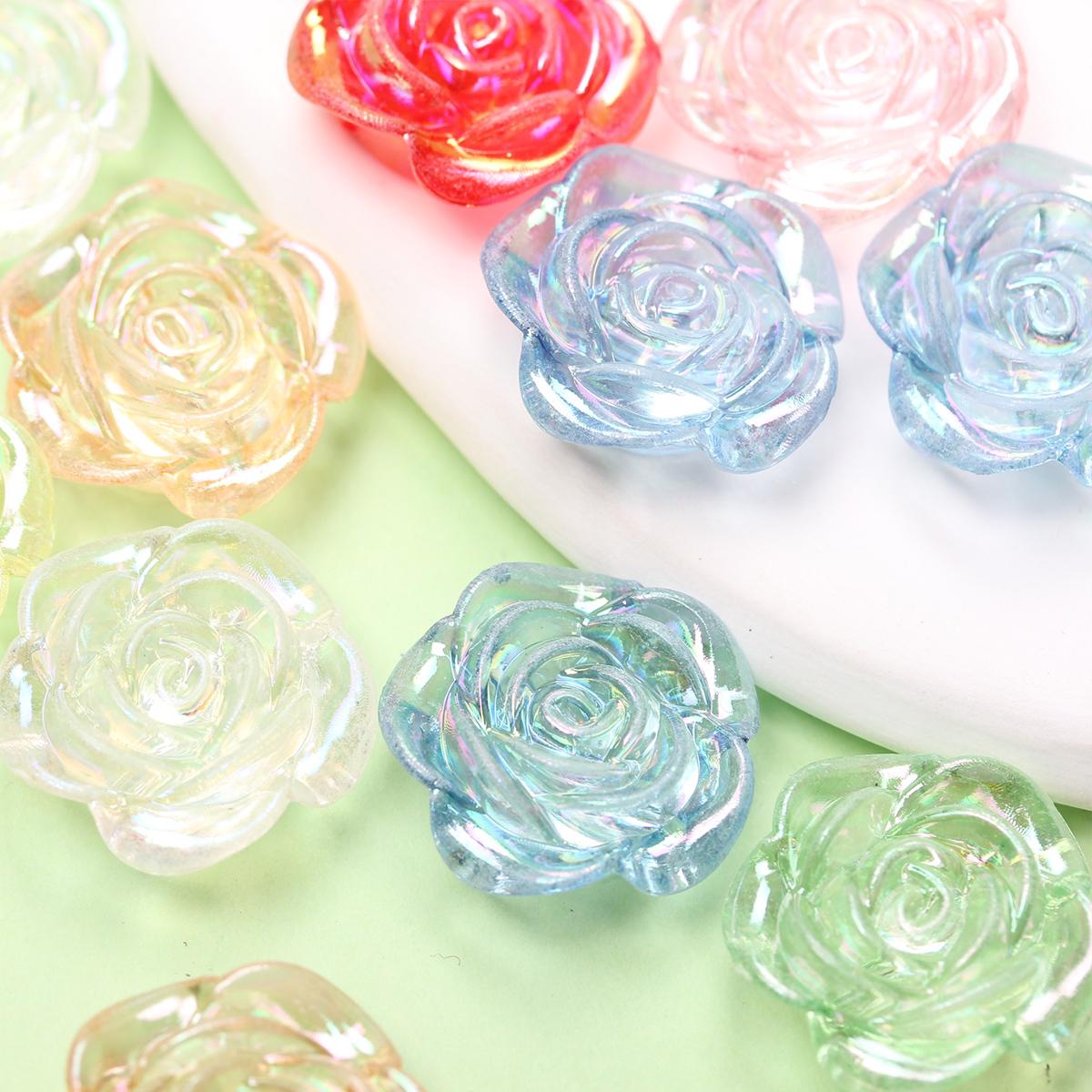 

Модные акриловые ювелирные аксессуары ручной работы «сделай сам», AB Magic Color, 100 шт., перфорированные розовые бусины с плоским дном и цветком 100Pcs разноцветный