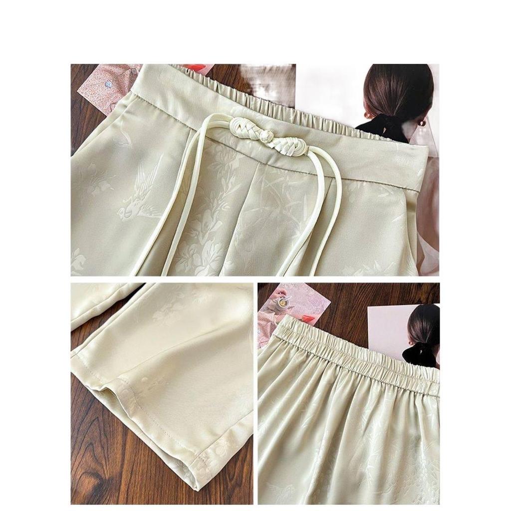 Women's Summer High-Waist Wide-Leg Ice Silk Pants - Chinese Style, Slimming, Plus Size, Casual and Breezy.