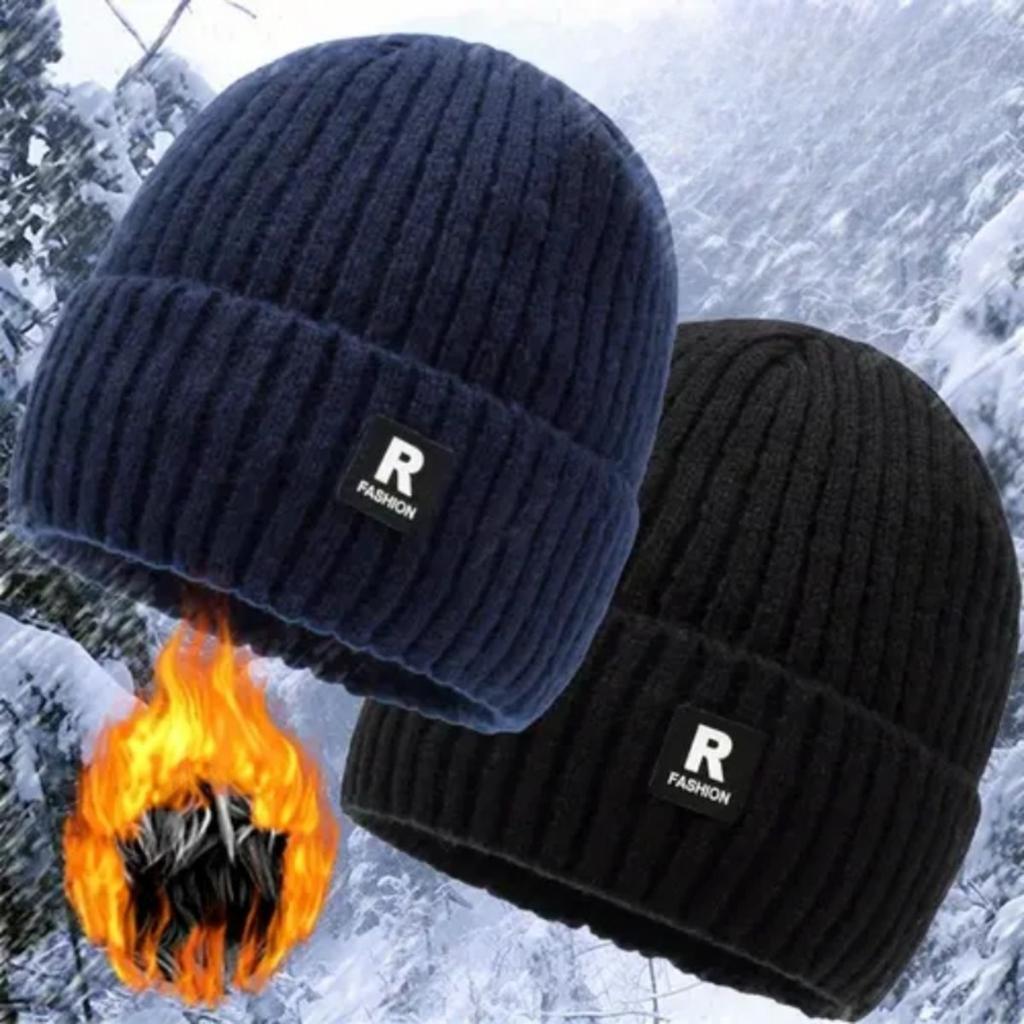 Men's Large-Fit Fleece-Lined Beanie - Thermal Knit Hat with Ear Flaps for Winter & Skiing