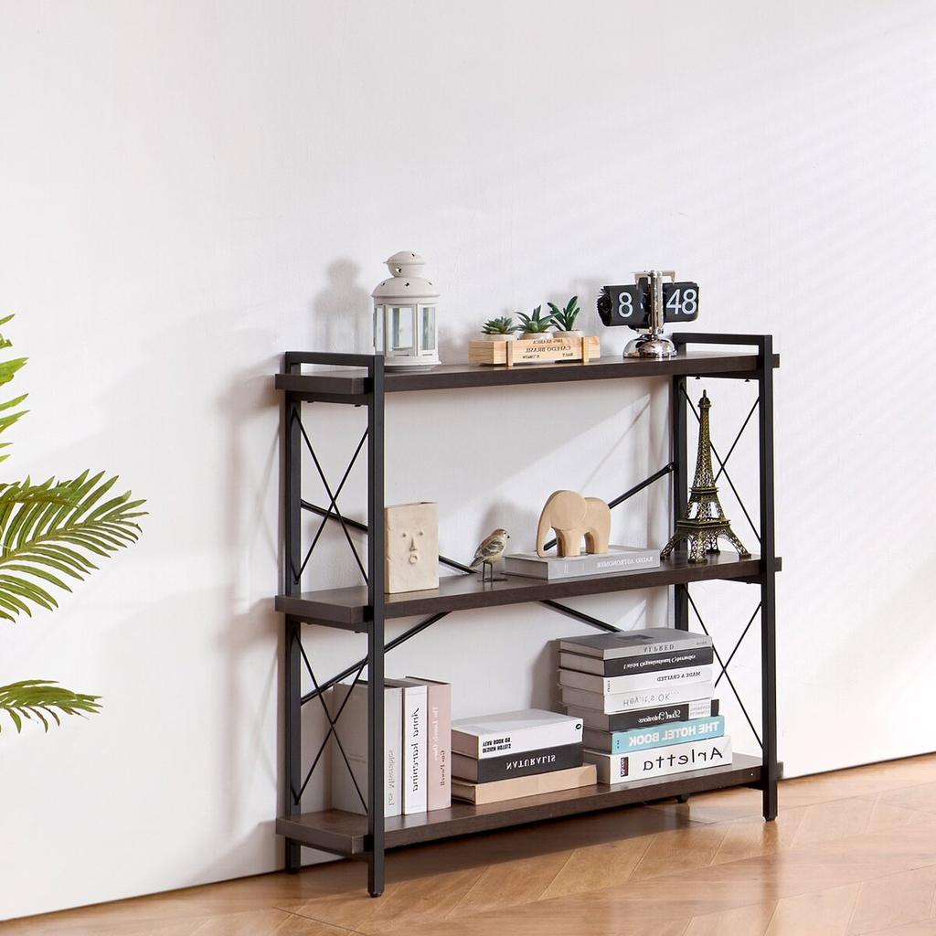 Metal Bookshelf Rustic Bookshelf 3-Tier for Living Room Bedroom & Office