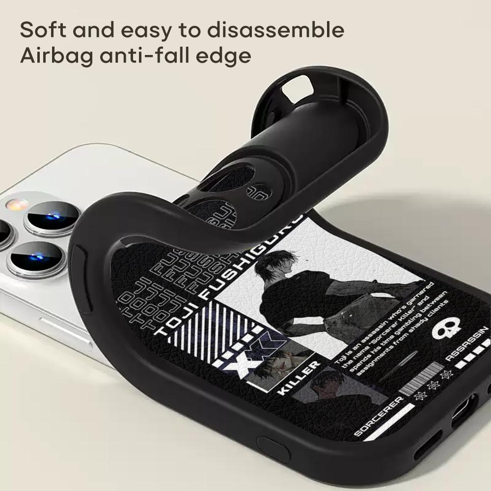 Super Cool Toji Fushiguro Anime Man Phone Case For iPhone 16 15 14 13 12 11 Plus Pro Max Luxury Lambskin Silicone Cover Black