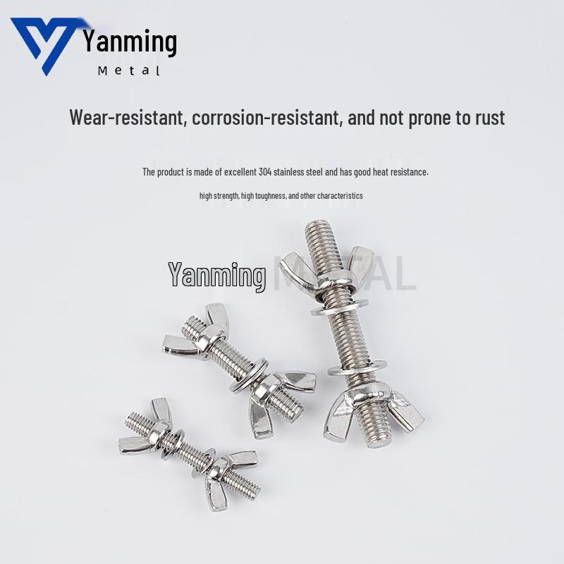304 Stainless Steel Threaded Rod Set: Flat Washer, Hex Nut, Wing Nut, Butterfly Nut, Hand-Tightening Nut