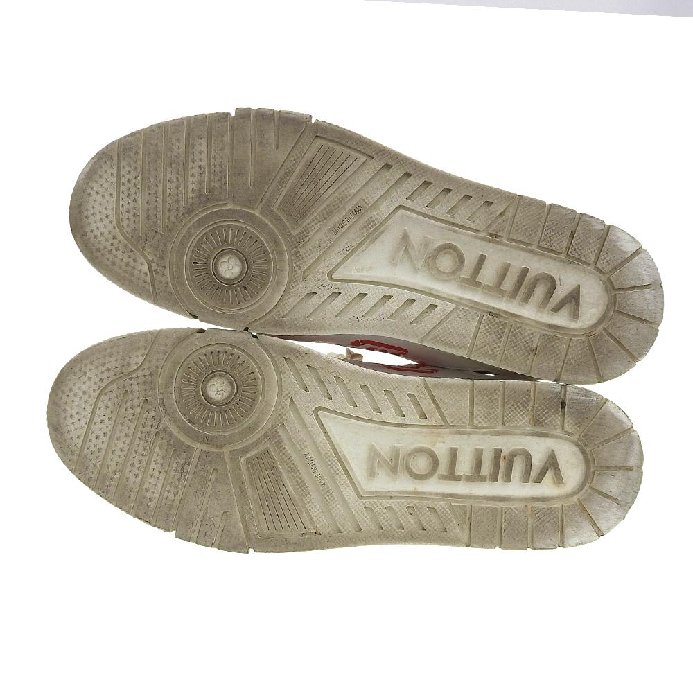 Louis Vuitton LV Trainer Line Sneakers, Leather Shoes, Men's, White X Red, Size 8 1/2, 1AAGYI, Made In 2022 Shoes 8.5 White / redUsed