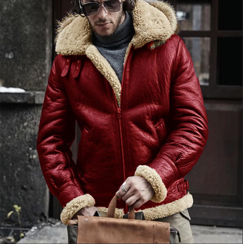 Men's European Style Shearling & Faux Leather Coat with Lambswool, Best Seller