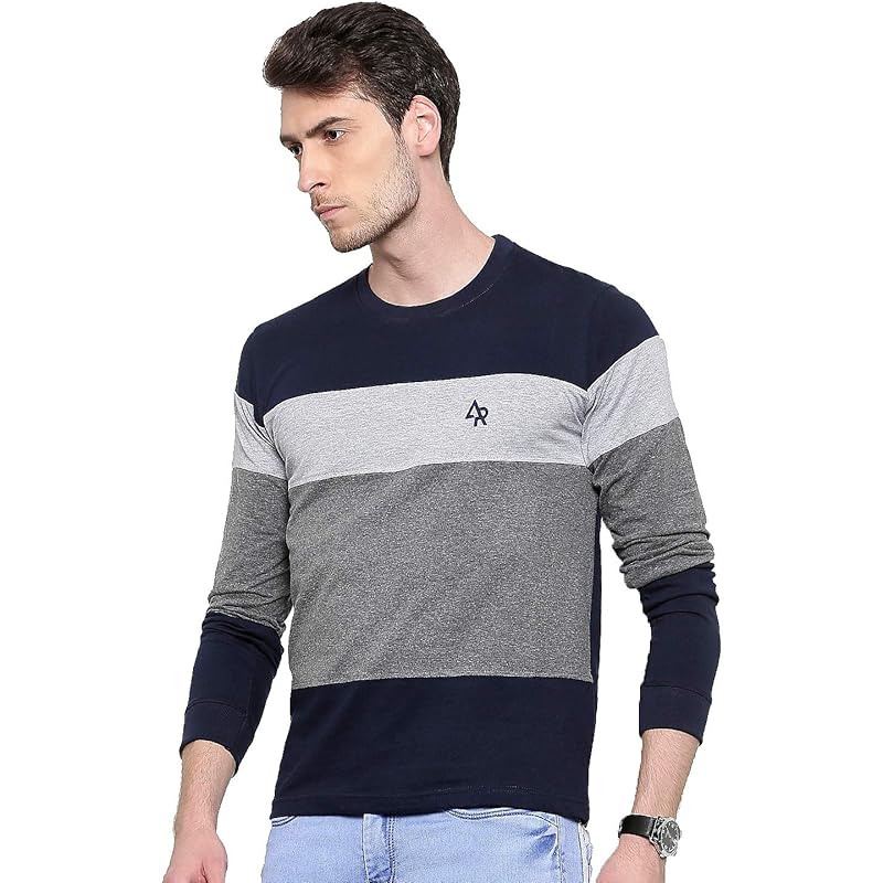 ADRO Men s Stylish Cotton Full Sleeve T-Shirt (FR3-M-4ST-NB_Navy_M) M