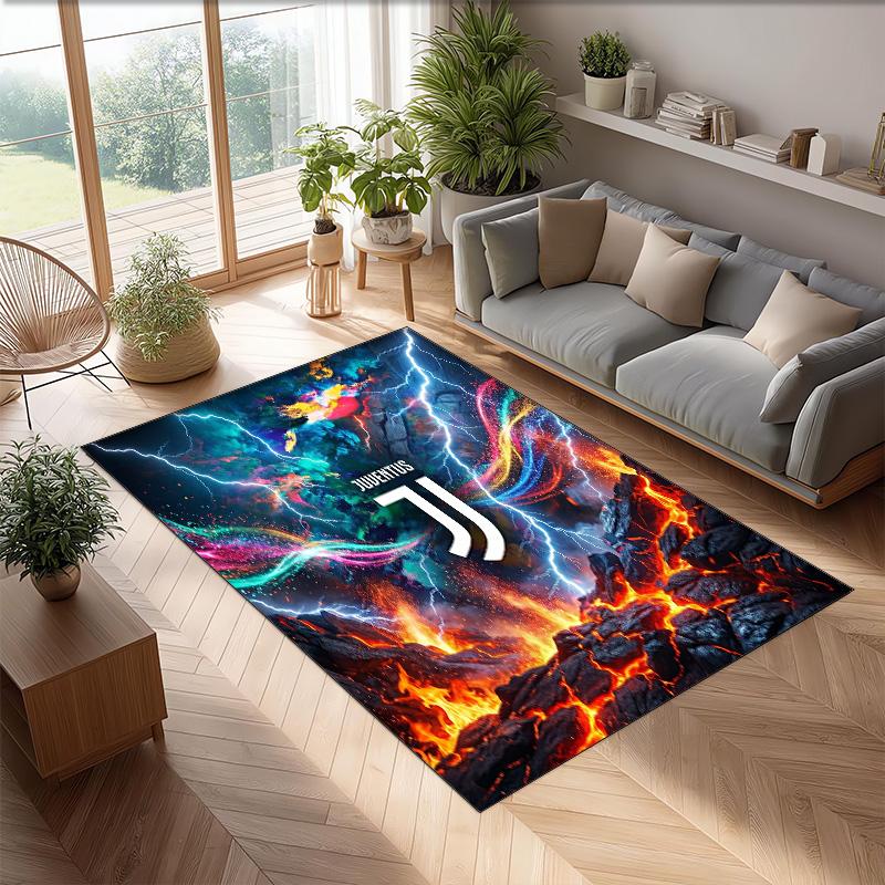 Tappeto in Flanella Stampato Juventus FC Antiscivolo Morbido Poliestere Tappeto per Pavimento Tappetino Decorativo per Interni per Camera da Letto Soggiorno Divano