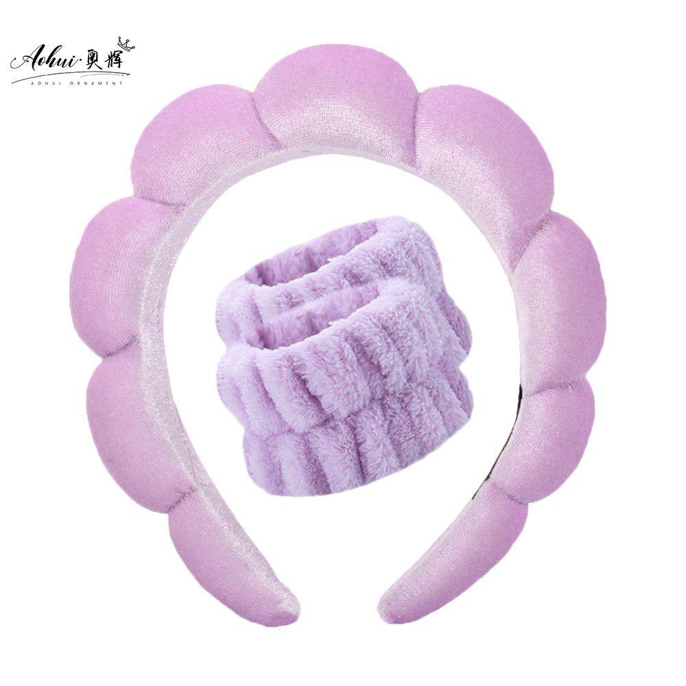 Gold Velvet Spa Headband & Wristband Set for Face Washing & Makeup