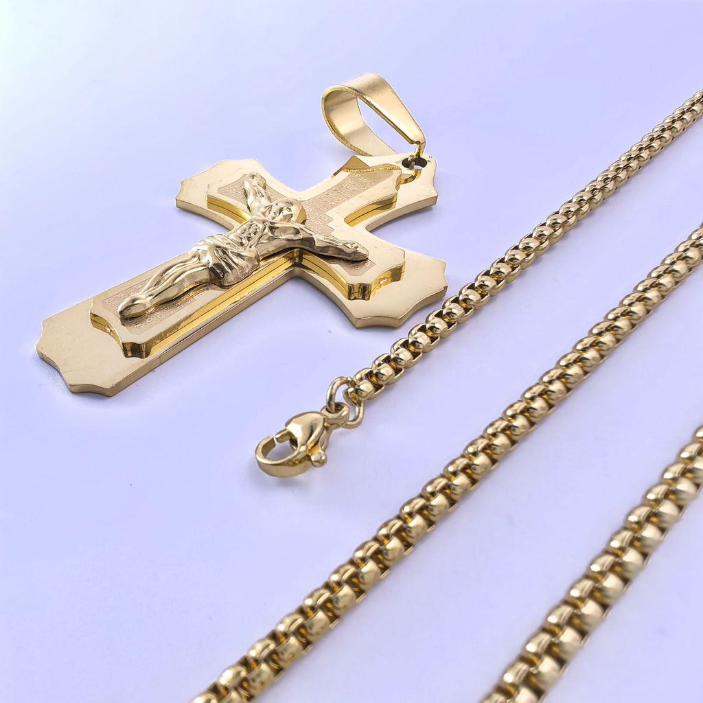 Colier nou european și american, realizat manual din oțel titan, cu pandantiv cruce din oțel inoxidabil