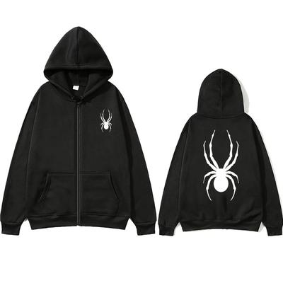 White Spider Women Zip Hoodie Pocket Long Sleeve Oversize White Spider Printing Women Sweatshirt Autumn Winter Loose Zip Hoodies Letter Styles Hooded