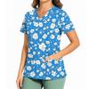 Women's Casual Printed V-Neck Pocket Side Slit Short Sleeved Top Short Sleeved Top