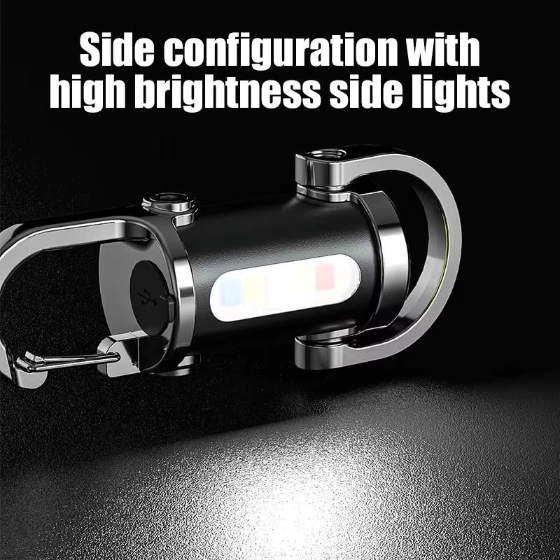 Mini Flashlight Keychain USB Rechargeable Pocket Light with COB Work Area Light for Camping Hiking Dog Walking Emergency Repair Key Ring