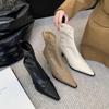 High-heeled short boots women's 2025 autumn and winter new pointed-toed foreign-style versatile elastic boots white thin boots women's thin-heeled sh
