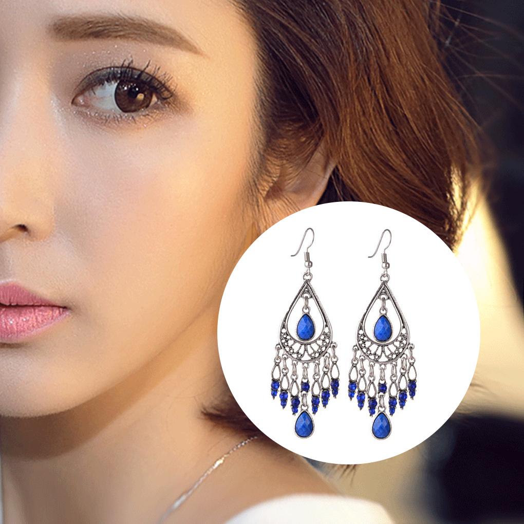 1 Pair Bohemia Style Tassel Earrings Women Waterdrop Pendant Dangling Earring Girls Ethnic Ear Jewelry