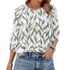 Women's Floral Print 3/4 Sleeve Round Neck Pleated T-Shirt Top Casual Loose Fit Lightweight Blouse