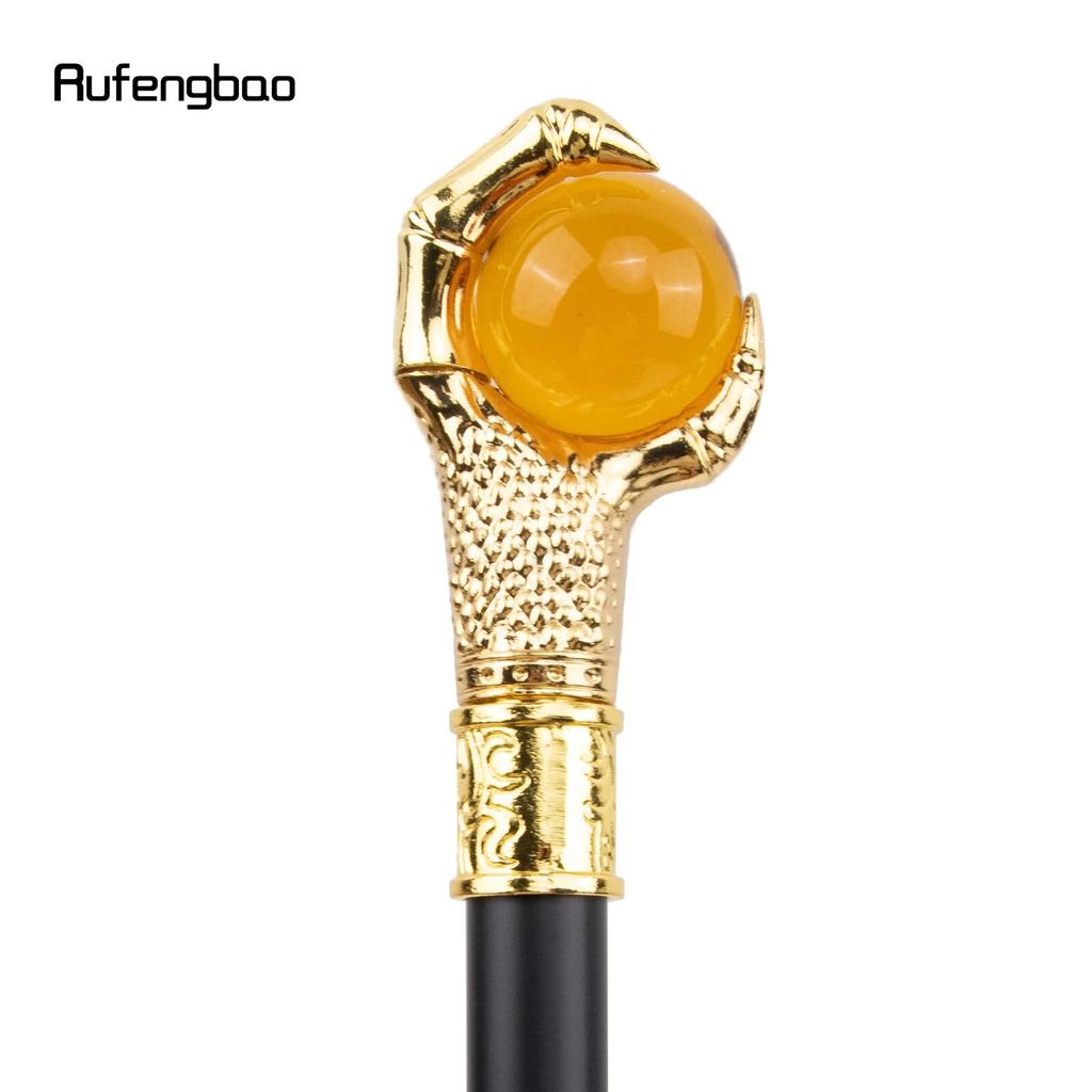 Dragon Claw Grasp Orange Glass Ball Golden Walking Cane Fashion Decorative Walking Stick Cosplay Cane Knob Crosier 93cm