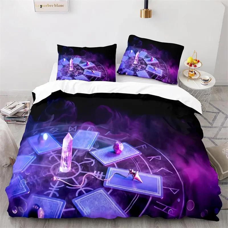 Boho Sun and Moon Duvet Cover Mysterious Astrology Bedding Set Microfiber Witch Wiccan Fortune-Telling Tarot Cards Quilt Cover