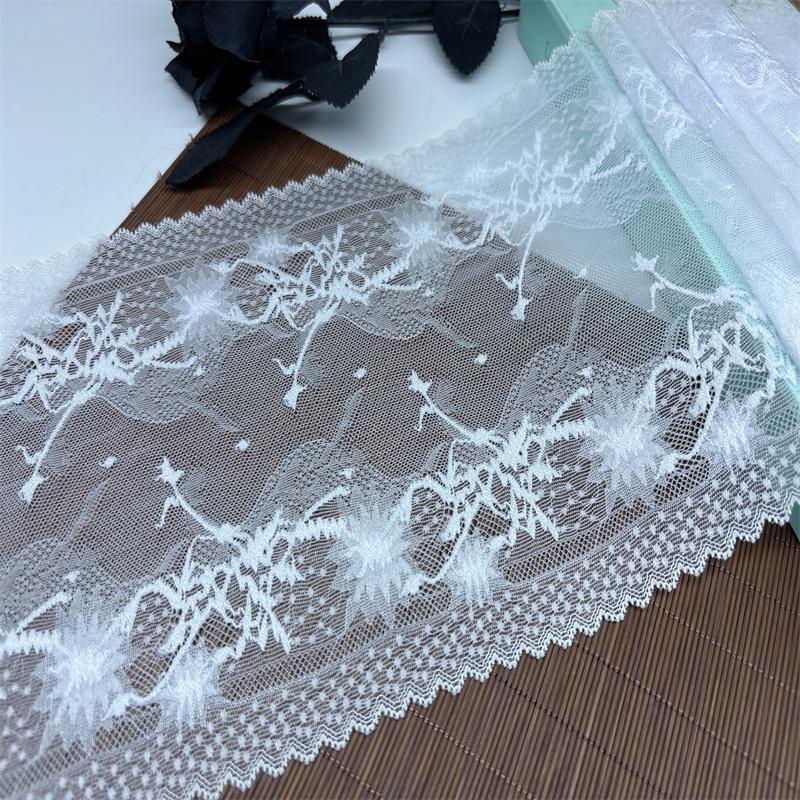 18cm wide White Spandex Lace, Floral Knitted Sewing Stretch Lace for Wedding, Lingerie, Bra, Underwear, Dress, Garment, Home Decor, Crafting