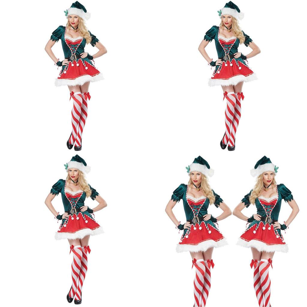 Adorable Green Christmas Party Stage Skirt Costumes For Festive Cosplay Fun