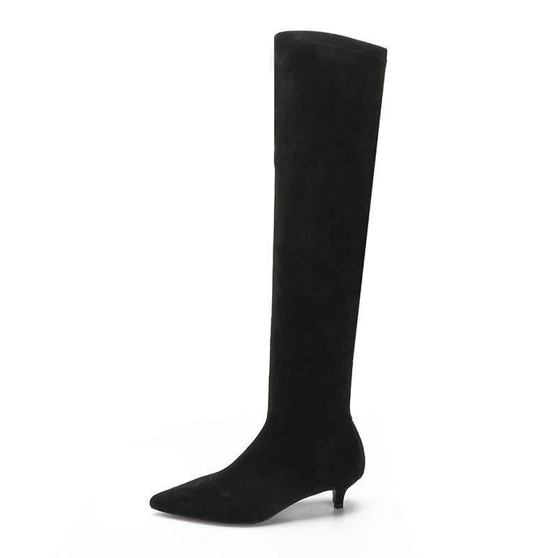 2025 new suede knee boots do not drop the tube black basic autumn and winter socks boots elastic high-heeled boots