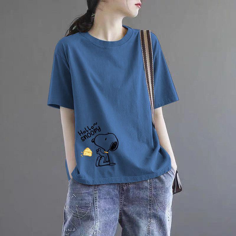 Brand Discount Store Genuine Goods Women Clothes Pure Cotton Short Sleeve Top Plus Size Loose Casual Print Summer T-shirt Tide