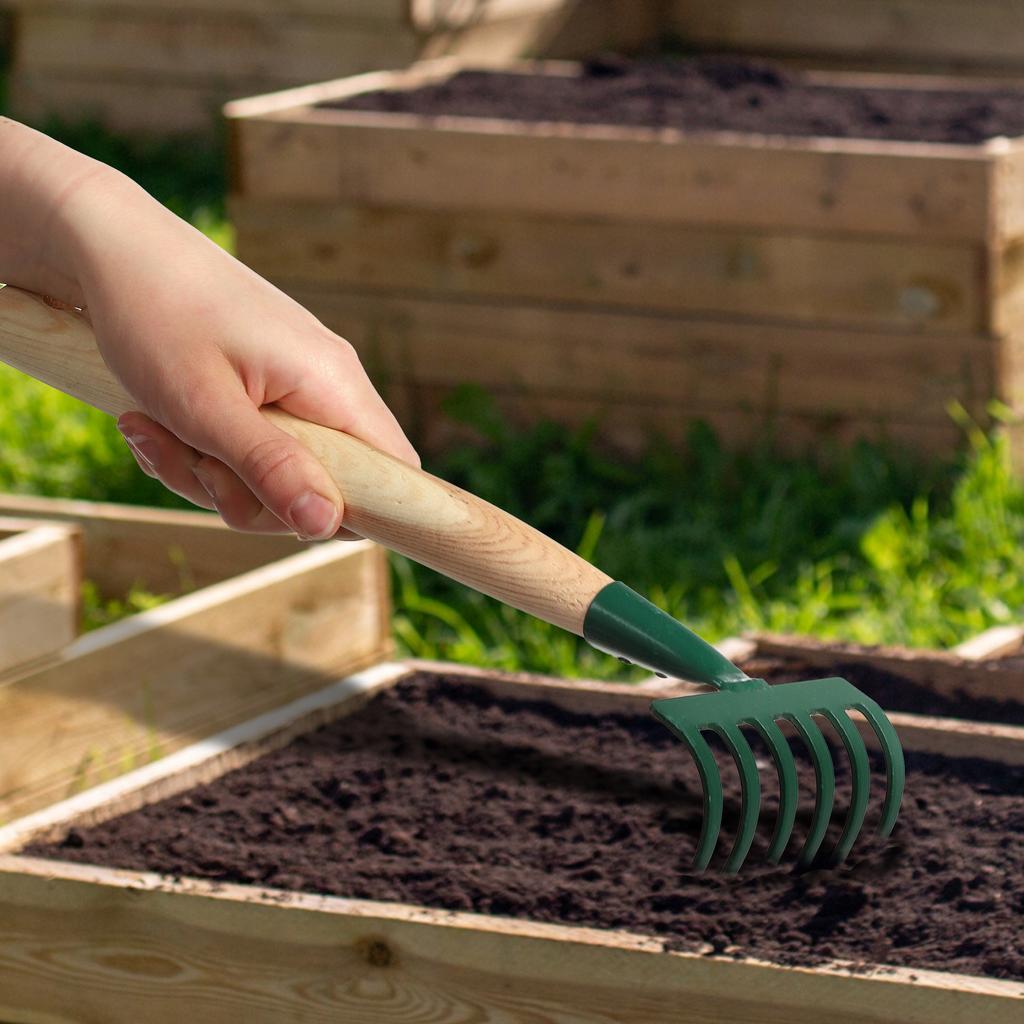 KADAX Metal Garden Rake 6-Tine Handle