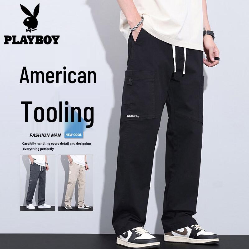 Playboy Men's Casual Loose Straight-Leg Workwear Pants