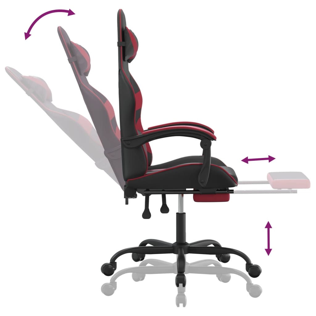 Gaming Chair with Footrest Swivel Black & Burgundy PU Leather