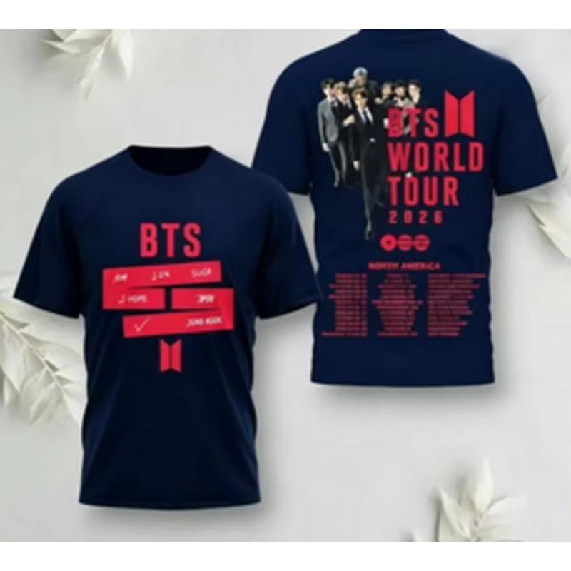 2026 Hot Sale BTS World Tour 2026 Graphic Print T‑Shirt Unisex K‑pop Idol Short Sleeve Casual Streetwear Tee Tops for Men Women Kpop Fans