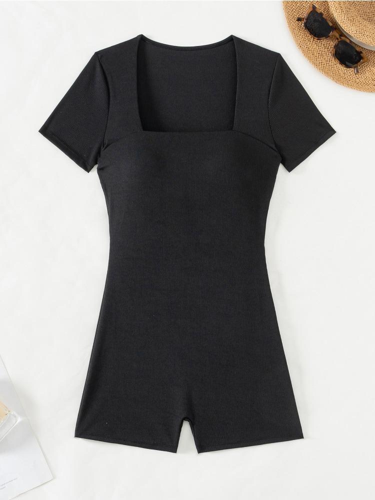 

Small Ribbed Short Sleeve Tight Yoga Jumpsuit Women Dance Fitness Outdoor Shorts One Piece Fashion Elegant Beach Vacation Outfit XL