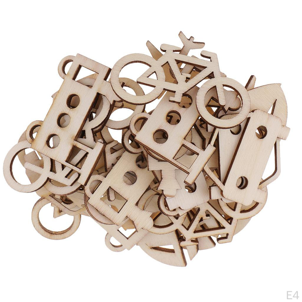 50 Pieces Blank Wood Bike Ship Car Train Plane Wooden Shapes Plaque Embellishment Tags for Kids