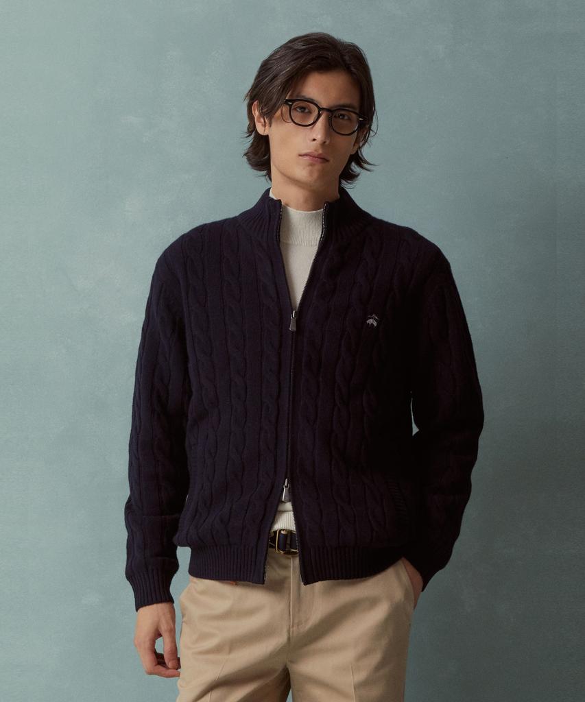 Brooks Brothers Cable Zip-Up Sweater (Dark Navy) (Bbwcmbf406)
