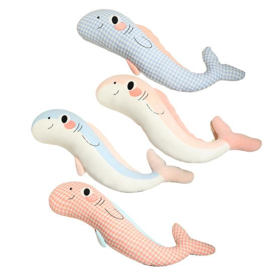Plush Whale Body Pillow Checkered Healing Stress Relief Pillow Long Hugging Pillow for Side Sleepers And Cuddling