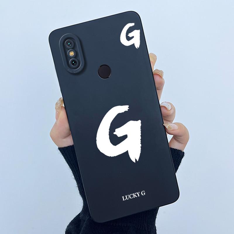 Lucky Initial Letter Phone Case For Xiaomi Mi A2 (Mi 6X) Casing Full Protect Camera Lens Shockproof TPU Soft Matte Cover Bumper