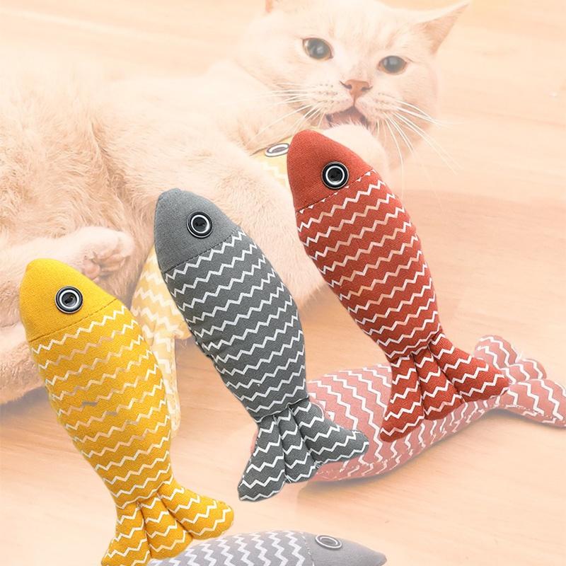 New Cross-border Pet Cat Toy Striped Linen Wave Fish For Self-entertainment