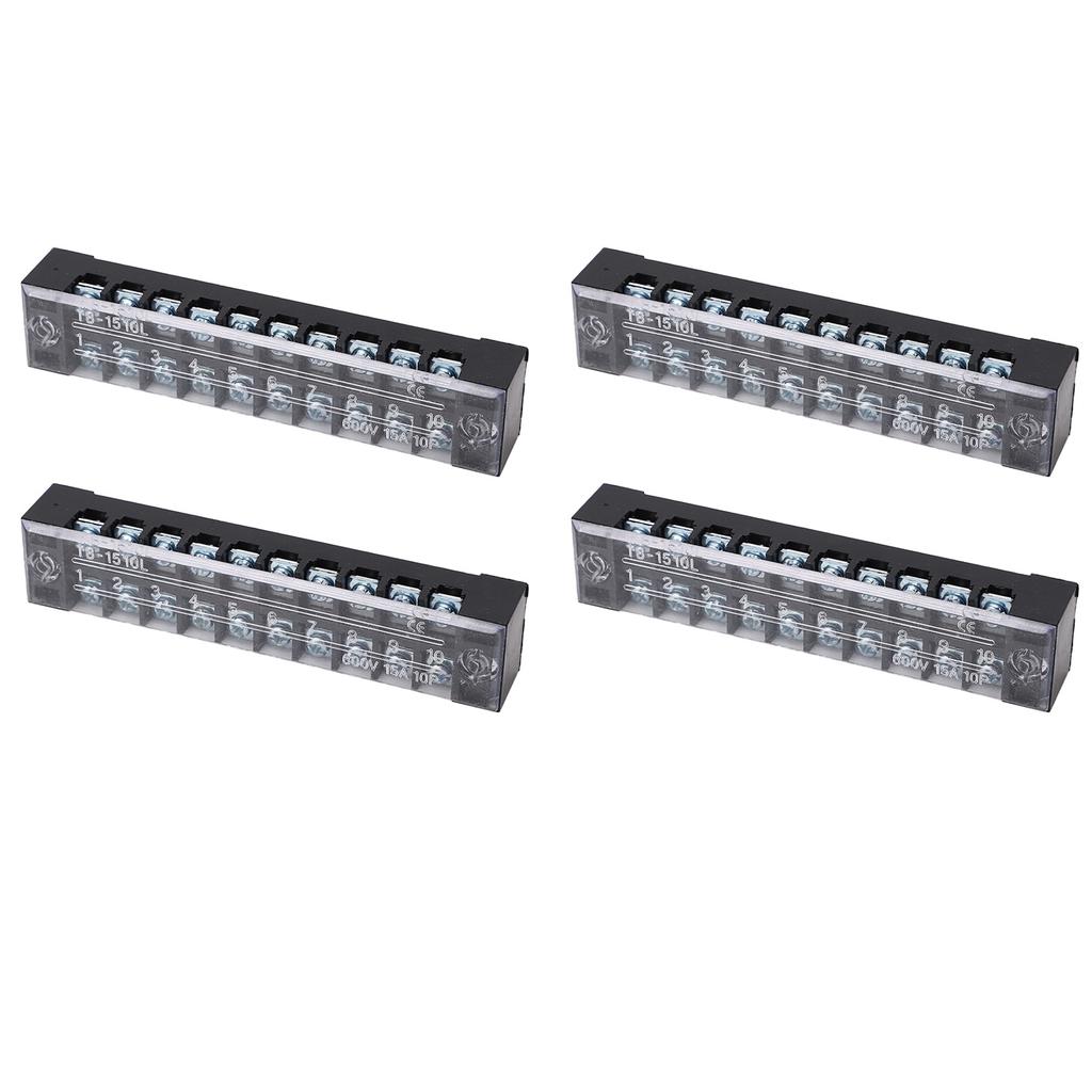 4 Pcs Terminal Block 15A 600V Dual Row Screw Terminal Barrier Strip for Bridge Lighting Tunnel Power Distribution 10
