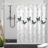 1x Butterfly and Floral Print Polyester Shower Curtain - Thick and Warm Bathroom Decor with Hooks, Machine Washable